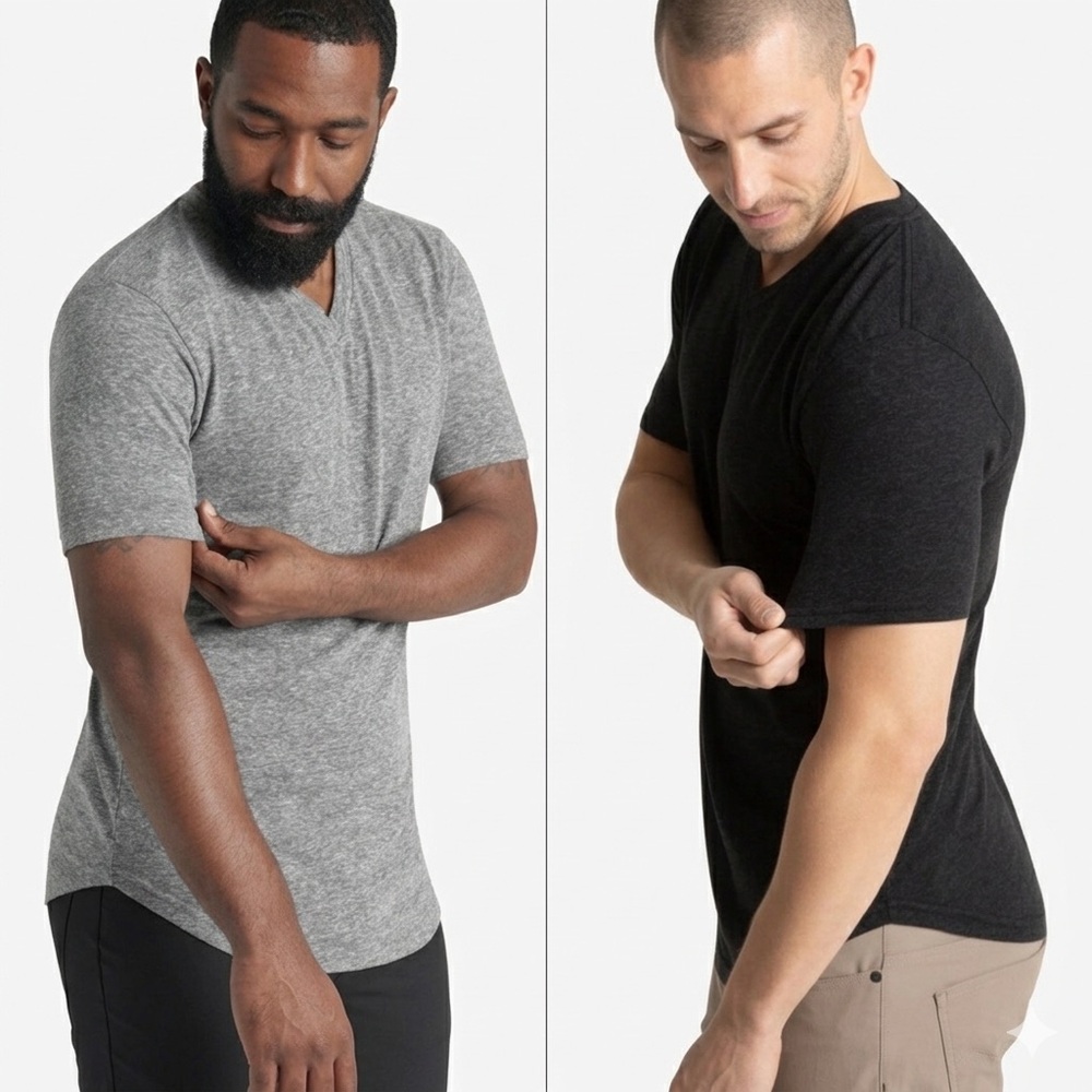 GOODLIFE Set of 2 Black and Gray V-Neck Tri-Blend Cotton Tees (Made In The USA)